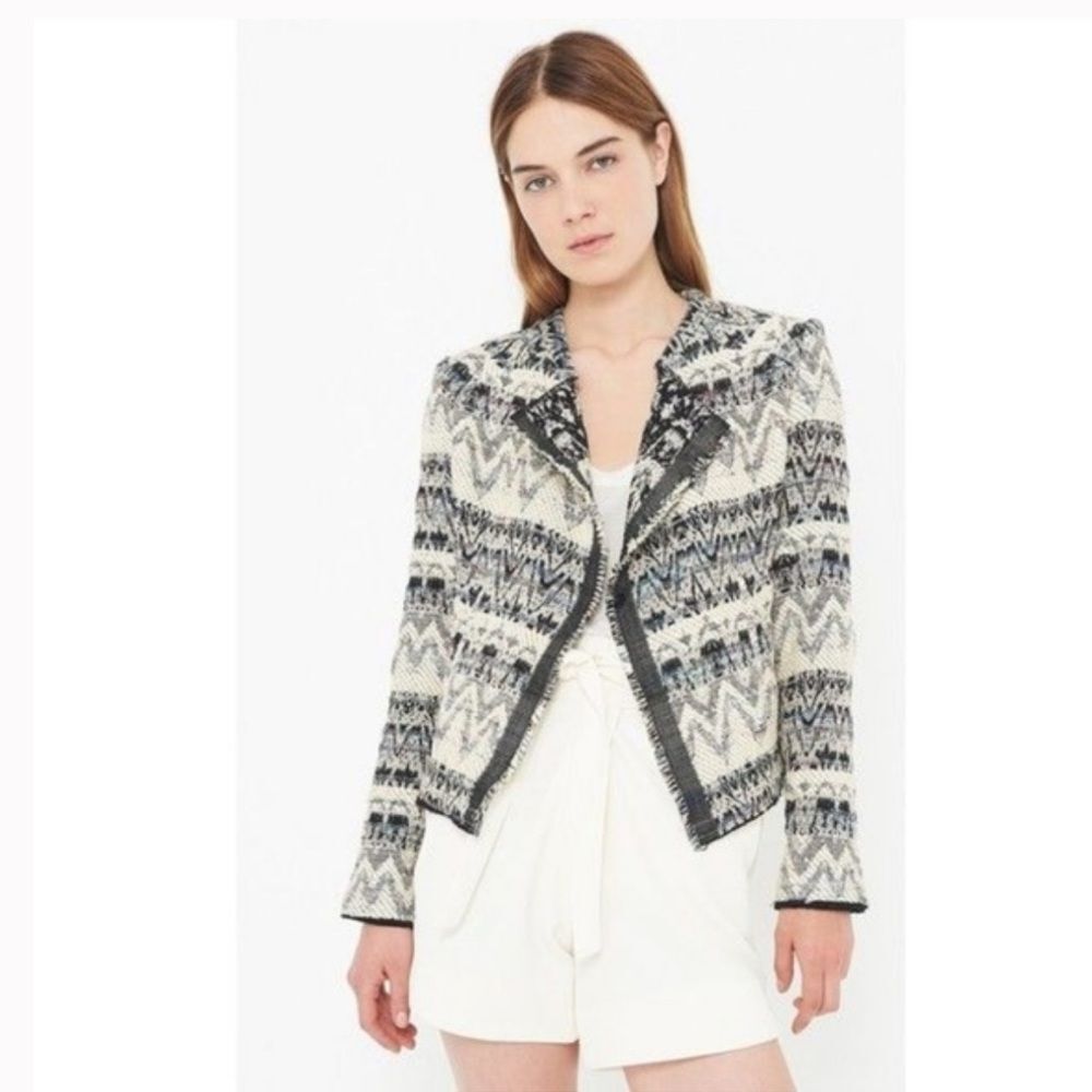 IRO Boho Chic Aztec Western Patter Cotton Jacket Black Cream Boho Corp Chic Sz 6